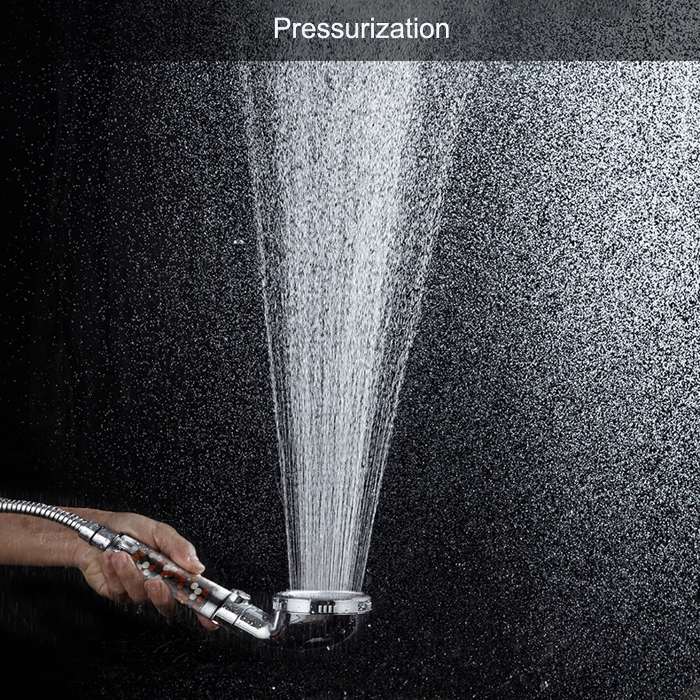 Hot Bathroom 3 Modes High Pressure Adjustment Ionic Mineral Anion on/Off Switch Button Water Saving Handheld Shower Head Filter