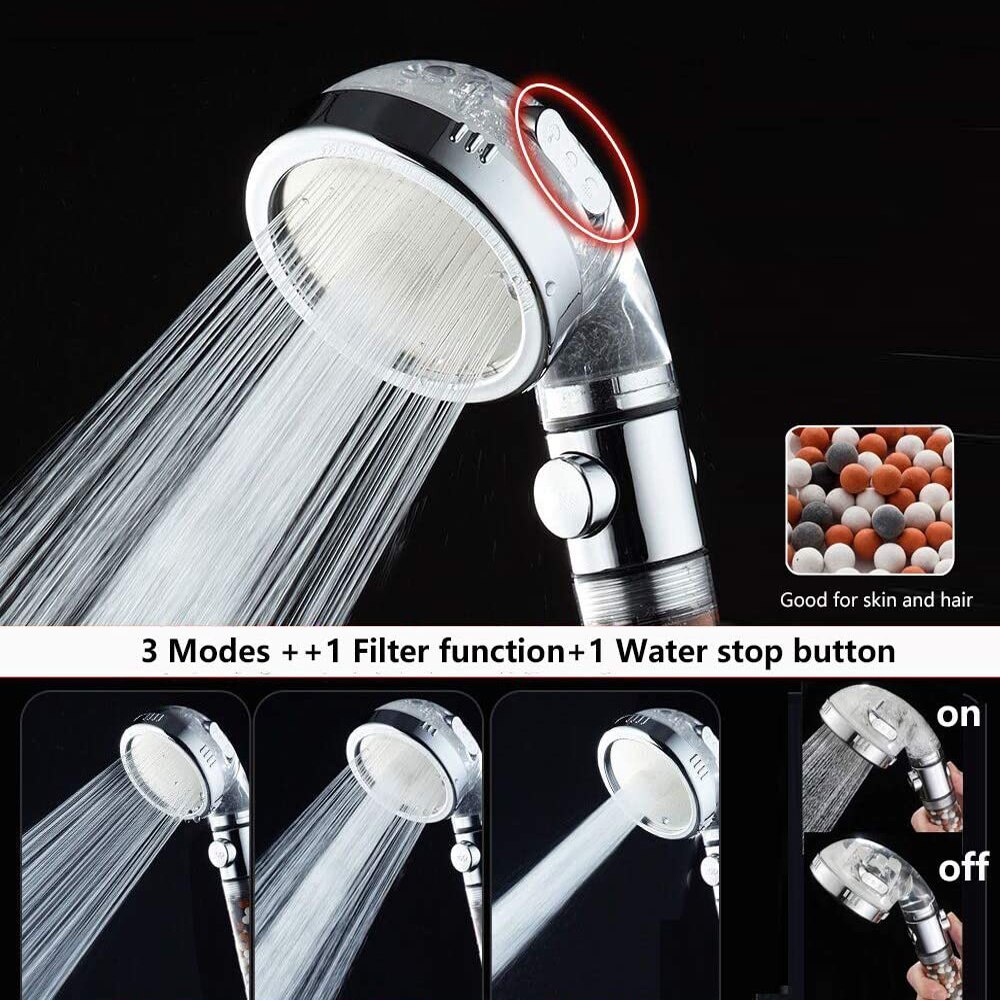 Filters High Pressure ON/OFF Switch Shower Heads Water Modes 3 Saving Adjus Q9G8