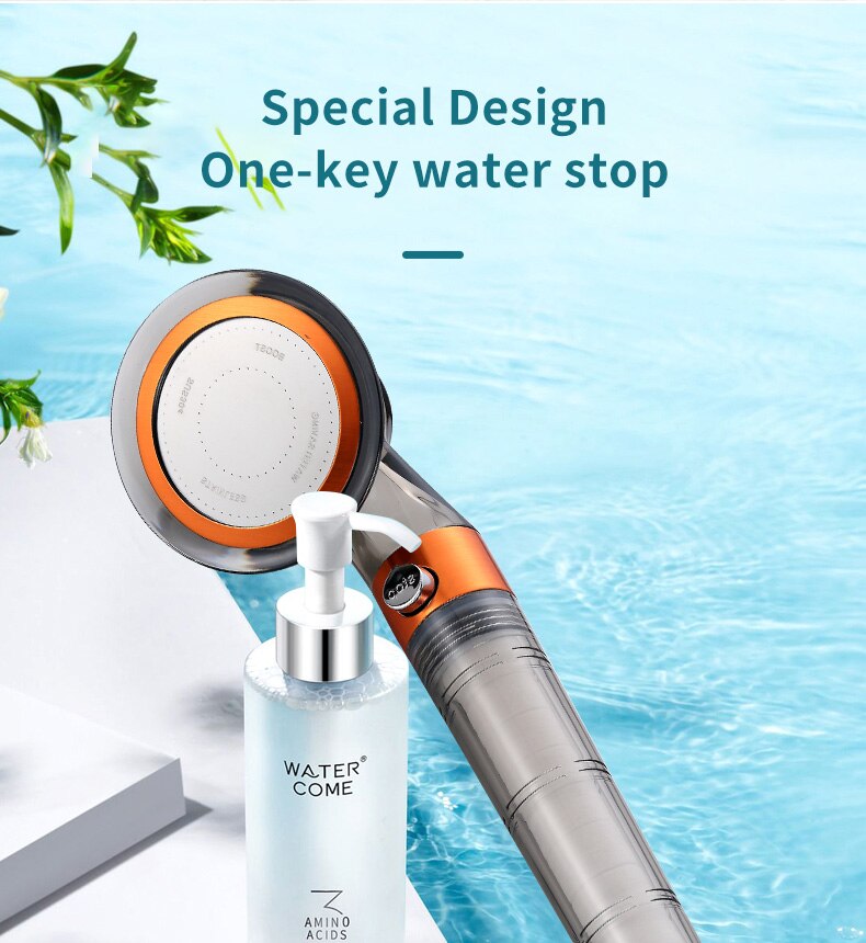 ZhangJi High Pressure Stop Button Switch Shower Head Rainfall Water Saving Replaceable Filter Nozzle for Bathroon Accessary
