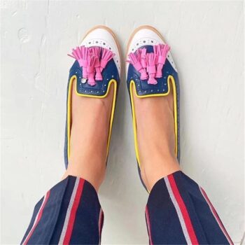 Women’s Color Stitching Tassel Flat Sandals