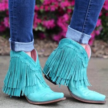 Women’S Fringe Ankle Casual Low Heel Boots