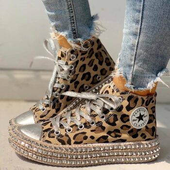 Women’s Leopard Rivets with High Top Sneakers