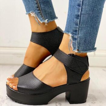 Women’s PU Chunky Heel Sandals Peep Toe Sandals