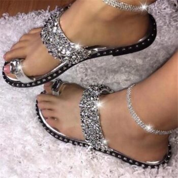 Women’s PVC Flat Heel Sandals Slippers With Sequin shoes