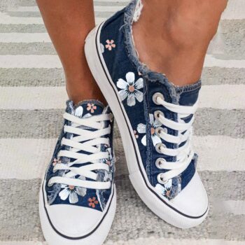 Women’s Sneakers Floral Lace-up Canvas Sneakers | For Women