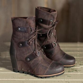 Women’s Wedge Mid Waterproof Leather Winter Boots