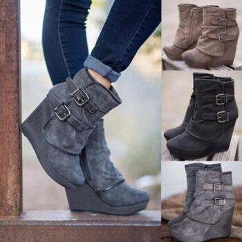 Women’s Winter Ankle Zipper Buckle Platform  Winter Boots