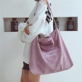 Women Retro Corduroy Zipper Tote Bag Handbag Shoulder Bag | For Women