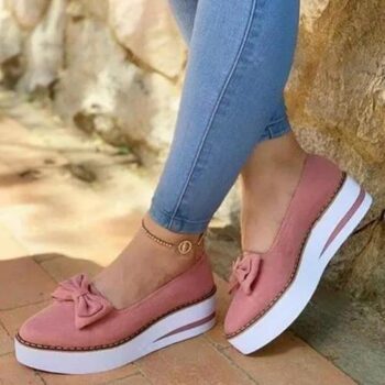 Women’s Bowknot Round Toe Wedge Heel Loafers