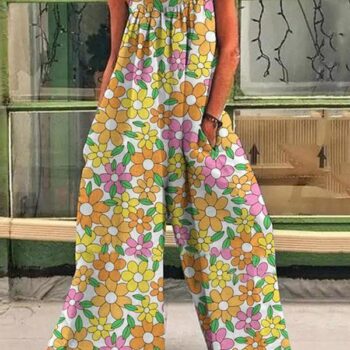 Women Colorful Multiflora Print Casual Loose Jumpsuit*Women’s Fashion*