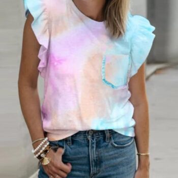 Women Flounce Design Multicolor T-shirt