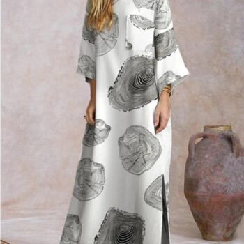 Women oversized ethnic style round neck printed dress