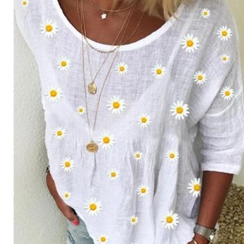 White Crew Neck Floral Shift Casual Shirts & Tops | For Women