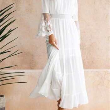 White lacework sleeve off shoulder dress