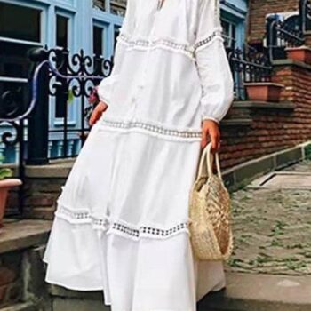 White maxi Large dress with lace