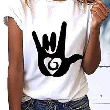 Woman Short Sleeve Casual Abstract Crew Neck Shirts & Tops