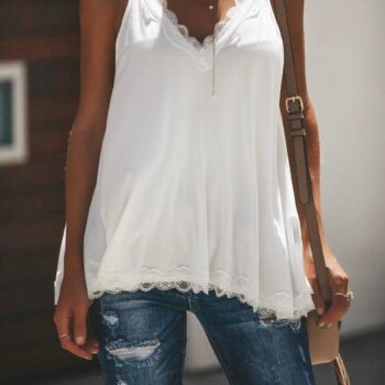 Women Casual  V Neck Paneled Spaghetti Solid Sexy Camis Tops*Women’s Fashion*