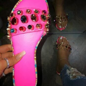 Summer women shining rhinestone flat slipper