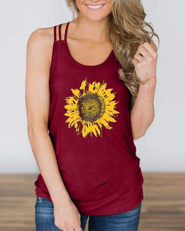 Sunflower Criss-Cross Hollow Out Tank Tops | For Women - Tk Shop