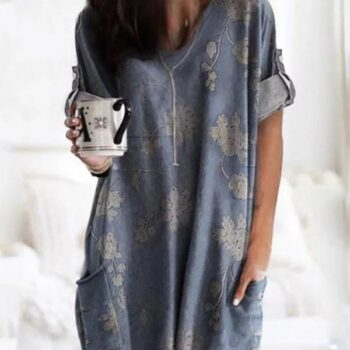 Temperament Printed V-Neck Loose Long Sleeve T-Shirt | For Women