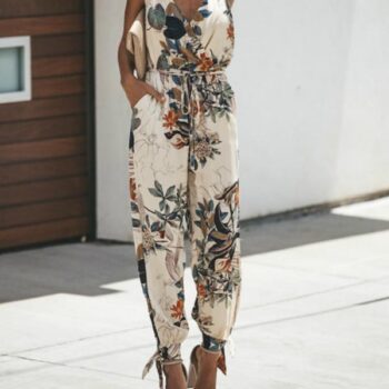 Women’s Elegant Side-Slit Floral Print Jumpsuits