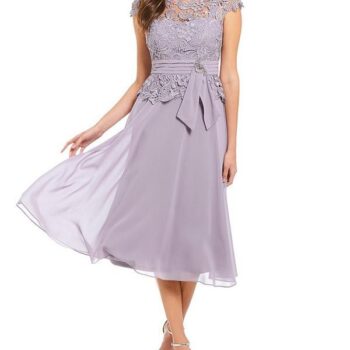 Women’s Elegant Solid Lace Chiffon Mini Dress