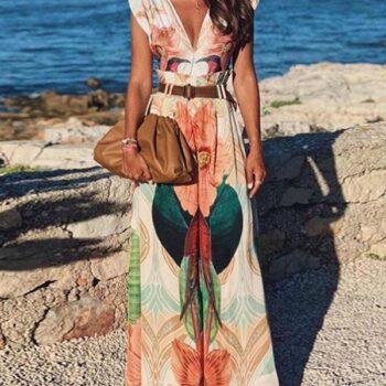 Women’s Floral Print Sleeveless Vacation Jumpsuit