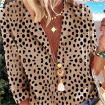Women’s Long Sleeve Leopard Suit Collar Long Sleeve Shirt