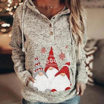 Women’s Santa Christmas Printed Hooded Sweatshirt