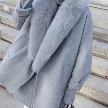 Women’s Coat Fluffy Pockets Casual Wool Blend Solid Coat**