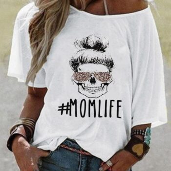 Women Printed T-shirt Mom Life Letter Tee