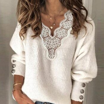 White Acrylic Plain Casual Sweater**