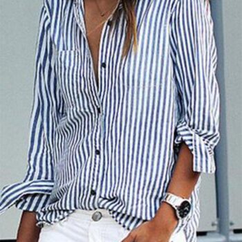 Turn Down Collar  Single Breasted  Striped Shirts