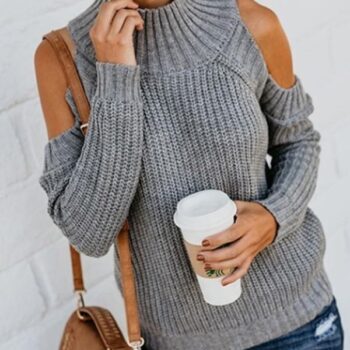 Turtle Neck Long Sleeve Hollow Out Fashion Knitting Sweaters