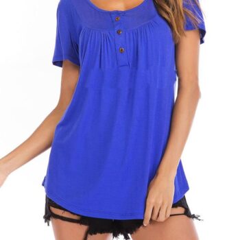 Summer Casual A-line Tops Solid Color Loose Blouse