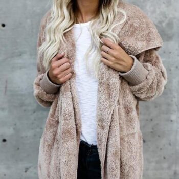Solid Casual Long Sleeve Hoodie Faux Fur Velvet Pockets Coat