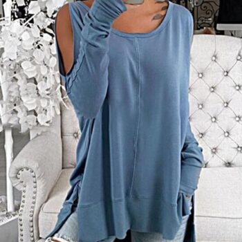 Solid Cold Shoulder Long Sleeves Casual T-shirts