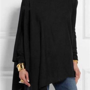 Solid Long Sleeve Crew Neck Casual Irregular Blouses Tops