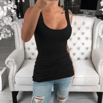 Solid Thick Strap Low Cut Sporty Top**