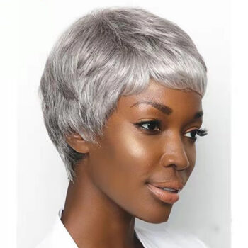 New Chemical Fiber Wig European and American Wig Female Short Hair Silver Gray Mechanism Chemical Fiber Headgear